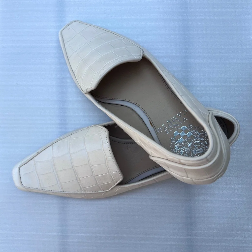 Vince Camuto Cream Croc Embossed Pointed Toe Loafers W 5M Nordstrom Rack NWT